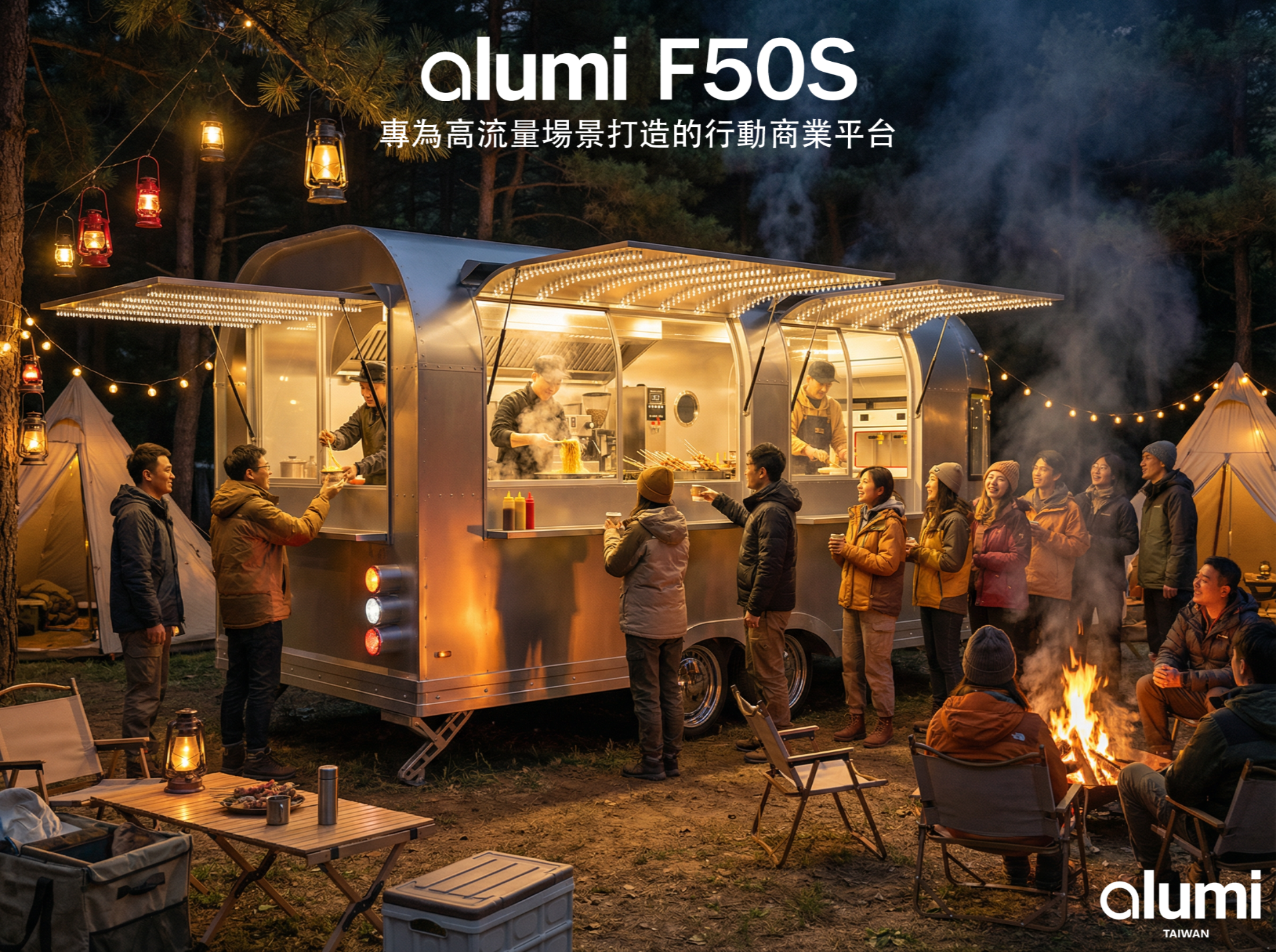 alumi 餐車 F50S 餐車情境圖（露營地）｜台灣製造